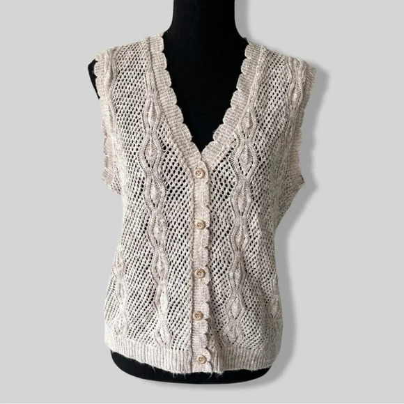 Vintage D'Allaird's Crochet Open Cable Knitted Waistcoat Vest Made in Canada - Picture 1 of 11